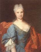 unknow artist Portrait of a lady,half-length,wearing a blue embroidered dress with a scarlet mantle oil painting artist